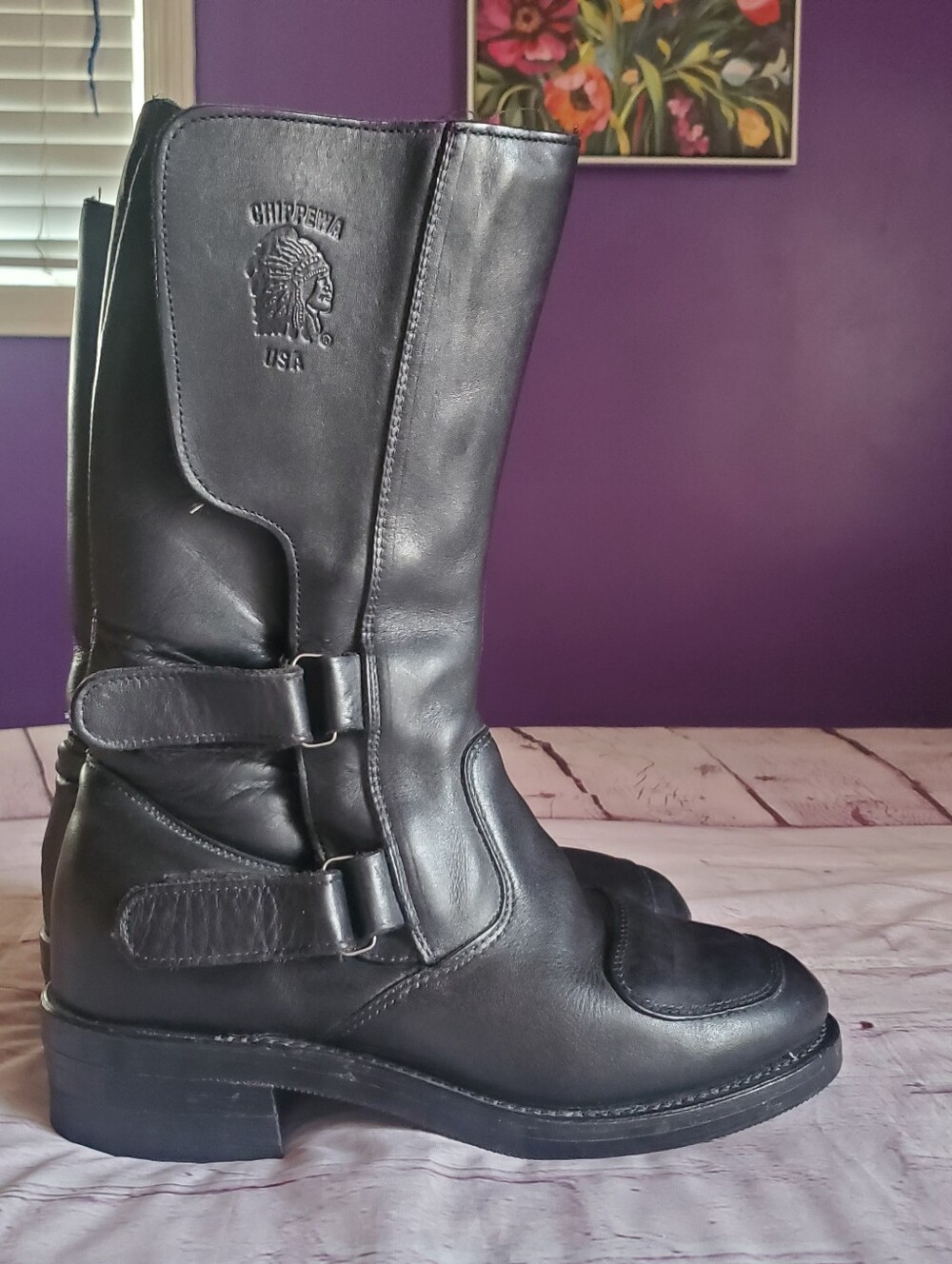 Chippewa 27862 Black Leather Odessa Rally Motorcycle Biker Rider Men 8.5 D